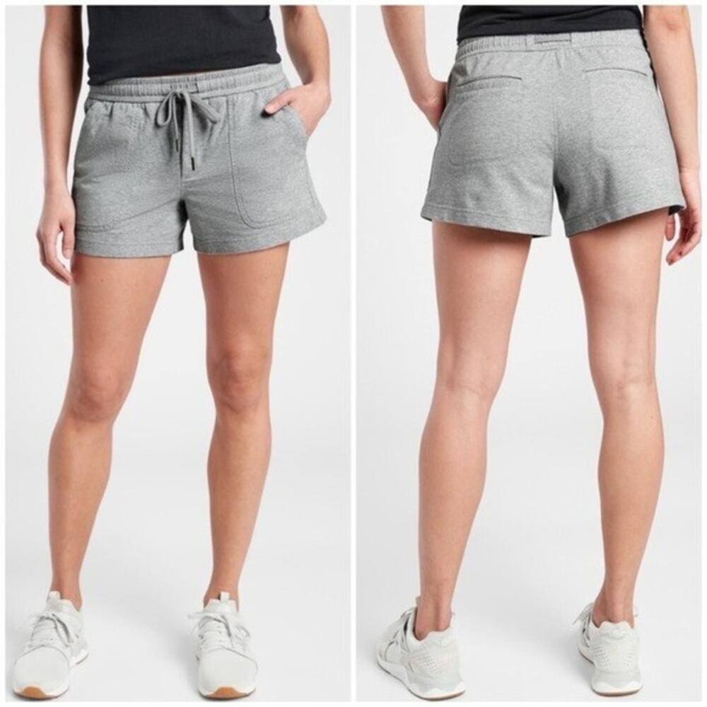 Athleta Farallon Heathered Short Gray Athleisure Cotton Stretch Drawstring EUC